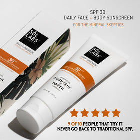 SOL LABS sunscreen on face demonstrating breathable, hydrating feel