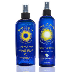 Solar Recover After Sun Spray bottle pour for quick sunburn relief on skin.