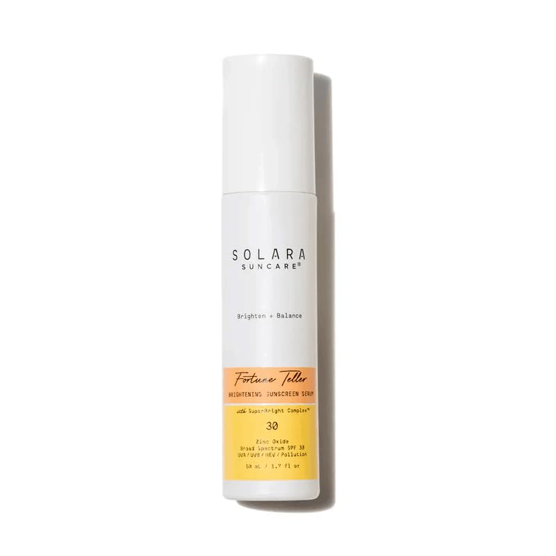 Solara Suncare Fortune Teller Tint 1 Serum bottle showing lightweight mineral SPF protection.