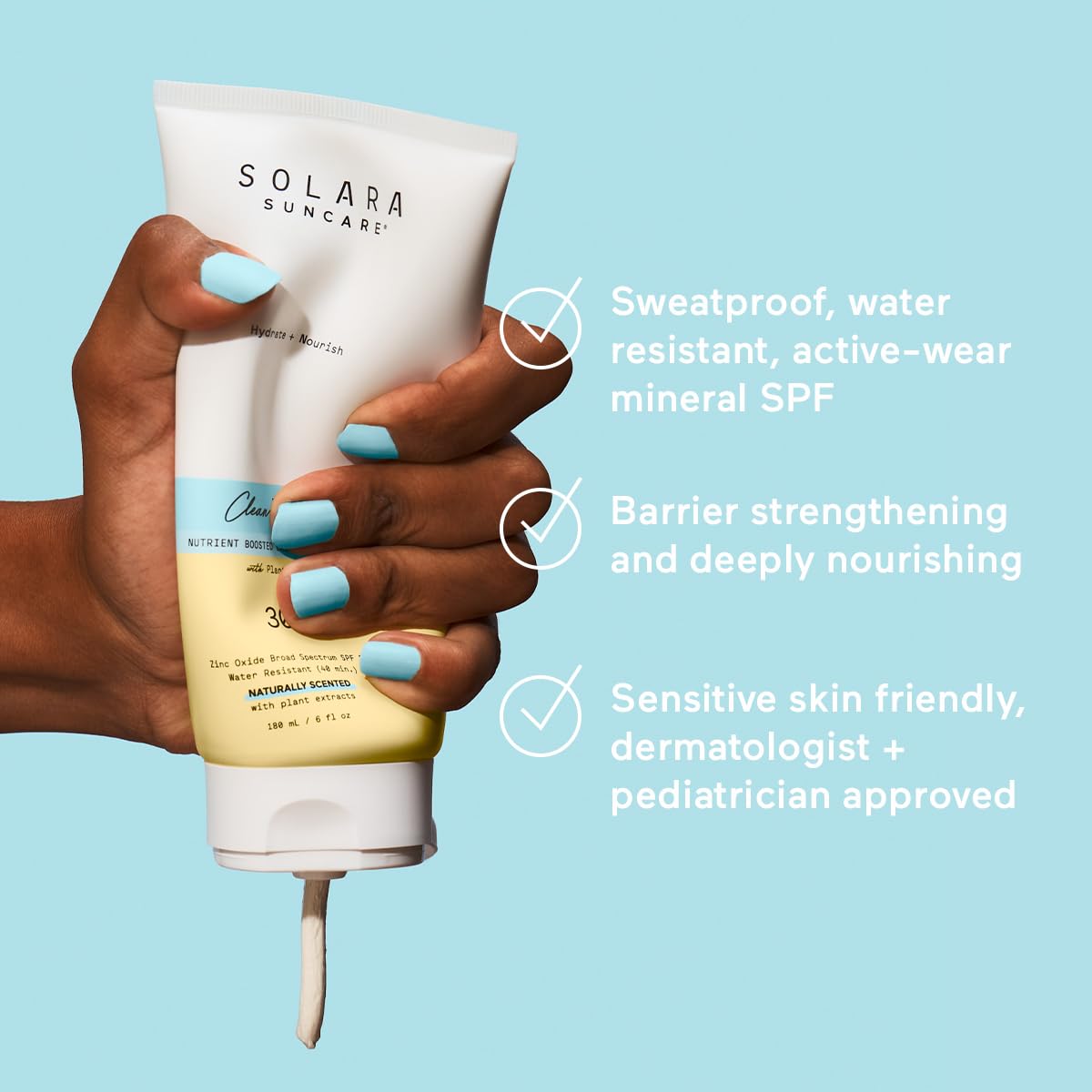 Solara Suncare zinc oxide broad-spectrum protection for sensitive skin.