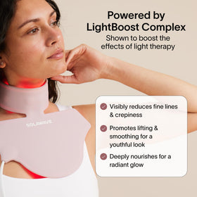 Solawave LightBoost Rich Cream on the chest for even moisture and softness.