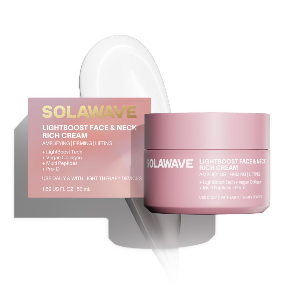 Solawave LightBoost Rich Cream on the face to hydrate and smooth fine lines.