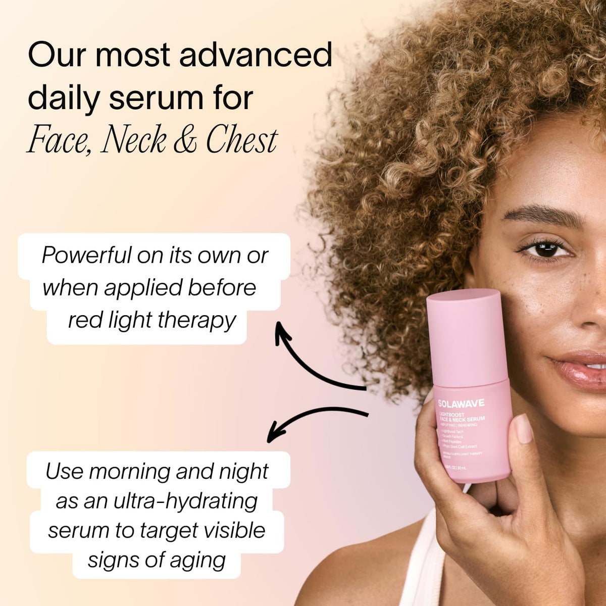 Solawave LightBoost serum dispensing pump enables controlled, easy application.