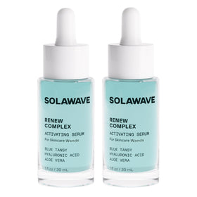 Solawave Renew Complex serum bottle closeup with hydrating formula for radiant skin