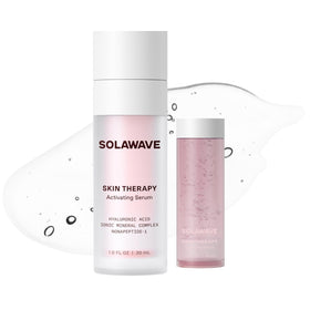 Solawave Skin Therapy Serum bottle showcases the hydrating formula for daily use