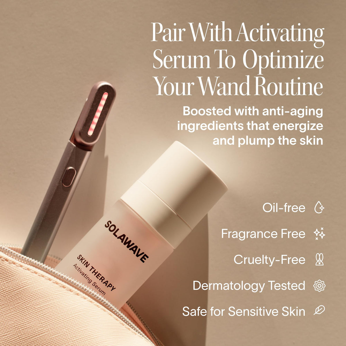 Solawave under-eye depuff application demonstrates gentle care.