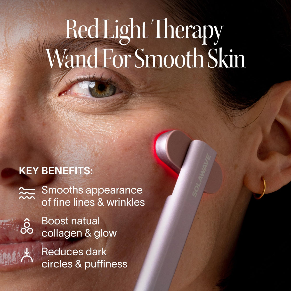 Solawave wand under-eye soothing reduces puffiness for brighter skin.