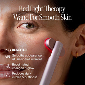 Solawave wand under-eye soothing reduces puffiness for brighter skin.