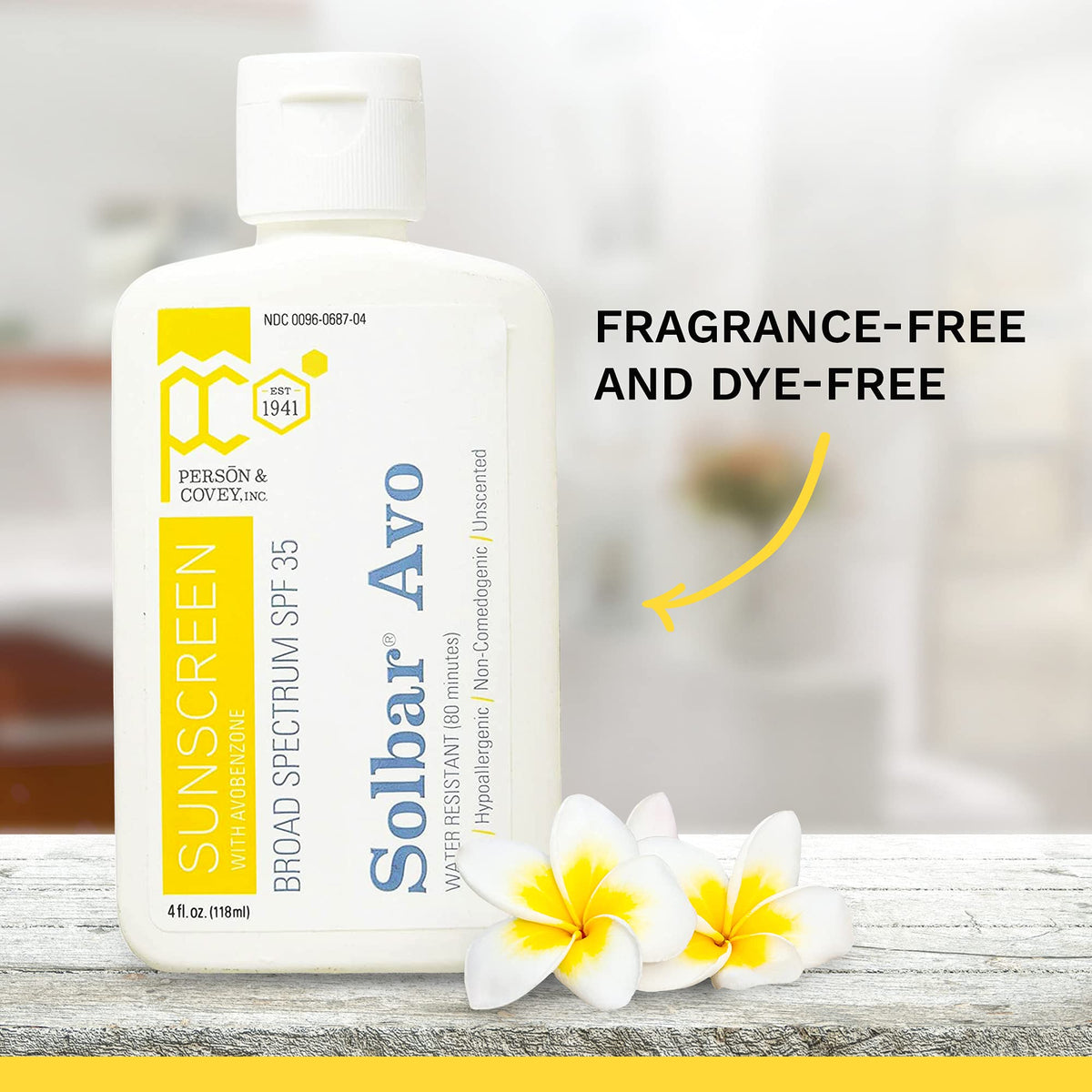 Solbar AVO SPF 35 label highlights fragrance-free formula.