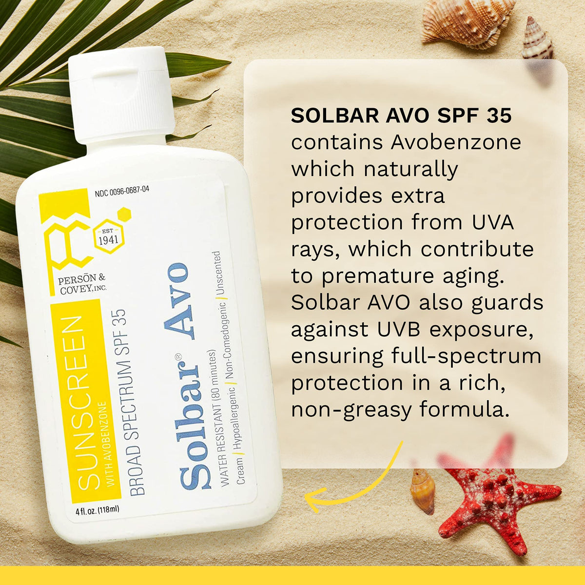 Solbar AVO SPF 35 packaging designed for travel and reapplication.