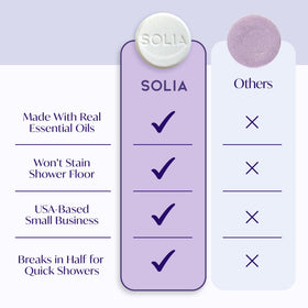Solia lavender essential oils infusion highlighted for aromatherapy shower.