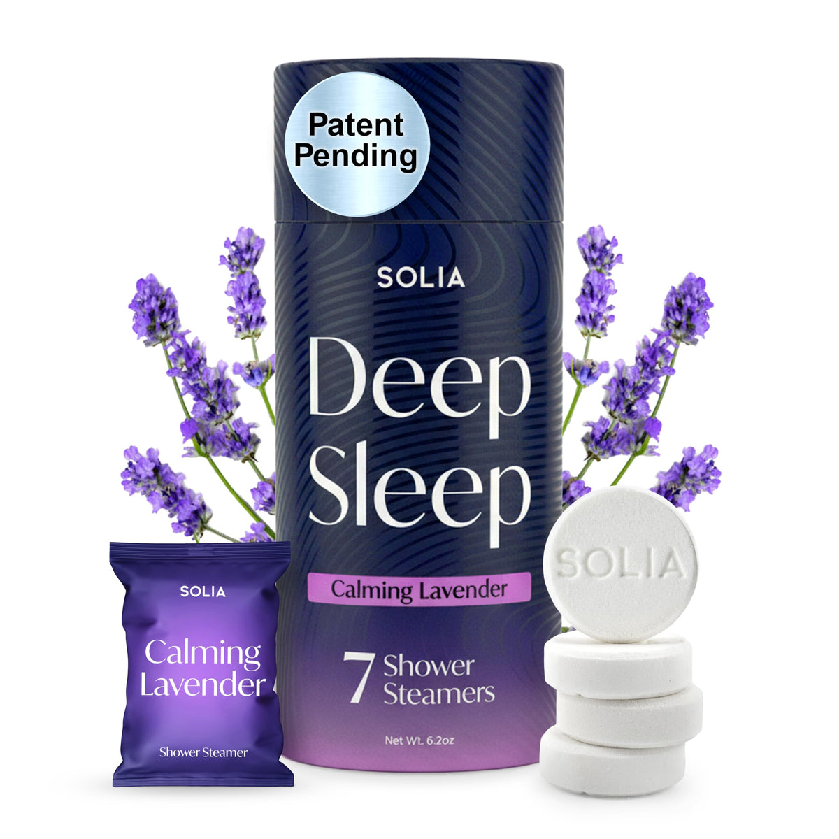 Solia Lavender Shower Steamers pack close-up for a calming routine.