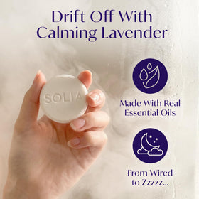 Solia lavender steam tablet close-up wrapped for freshness and travel.