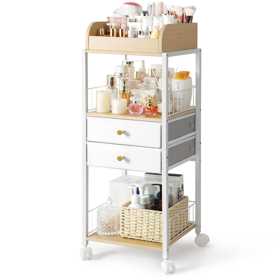 SOLIMINTR makeup organizer floor display with open shelves for easy access to cosmetics
