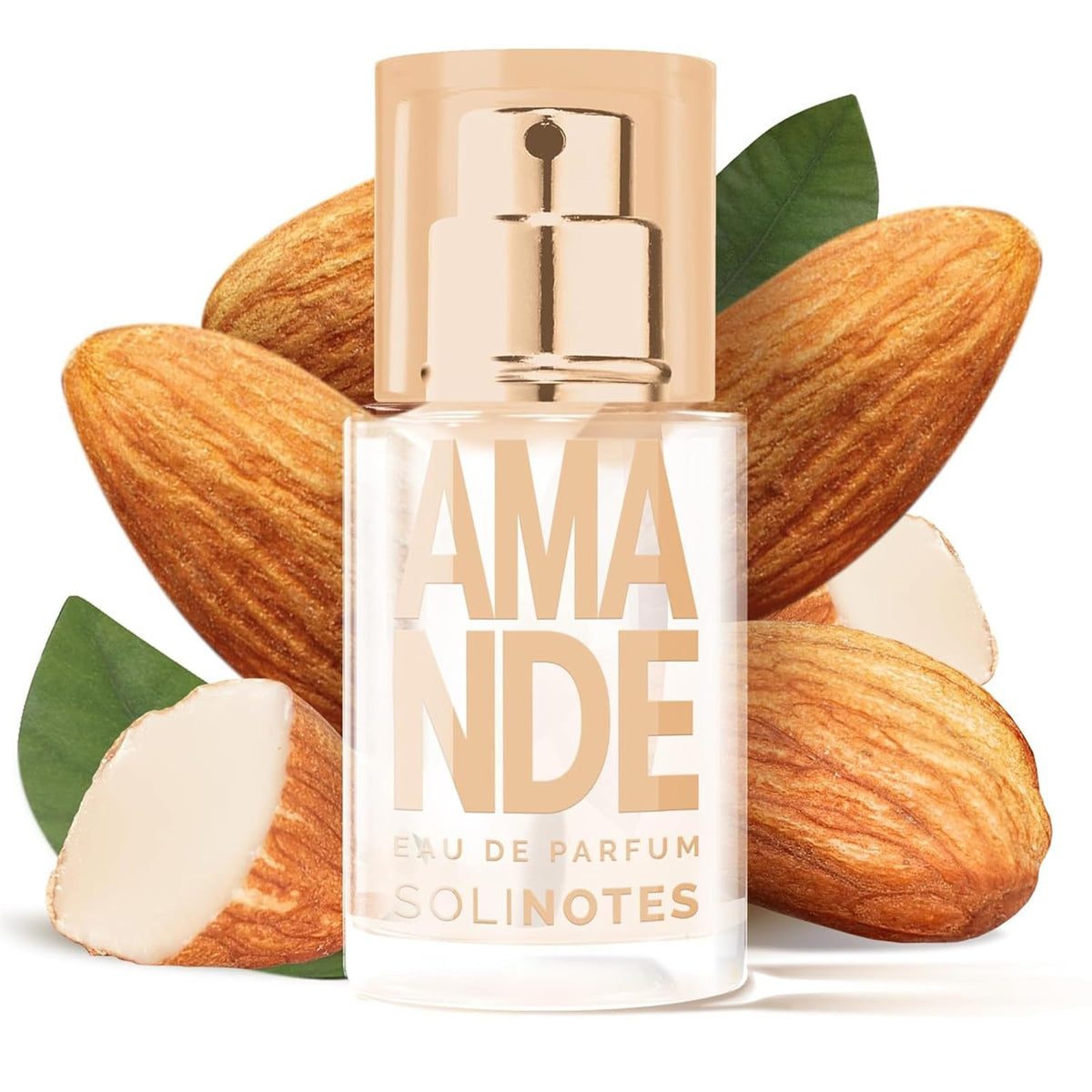 Solinotes Almond perfume 0.5 fl oz bottle showing compact travel size.