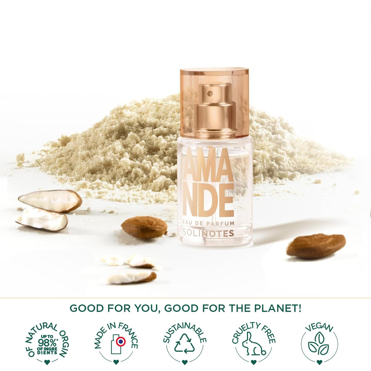 Solinotes Almond perfume note graphic with almond and jasmine hints.