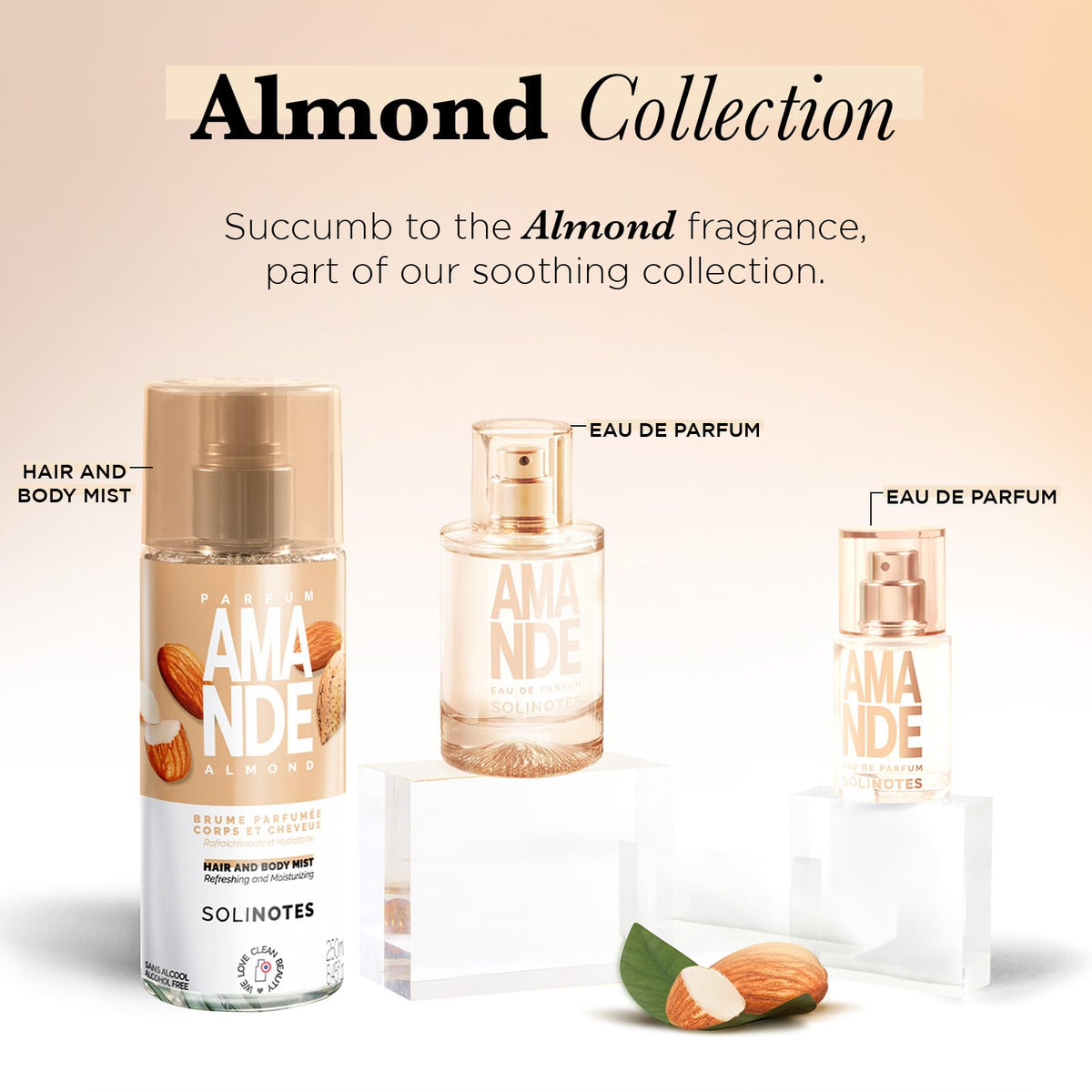 Solinotes Almond perfume on a shelf for a calm morning ritual.