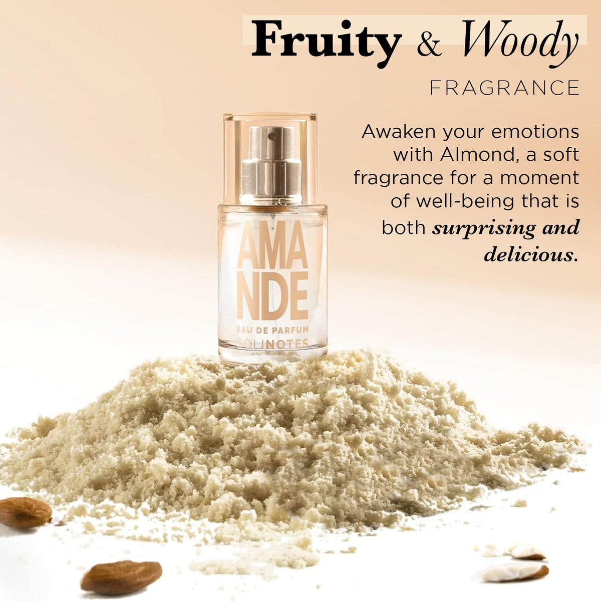 Solinotes Almond perfume spray on wrist for quick scent touch-ups.