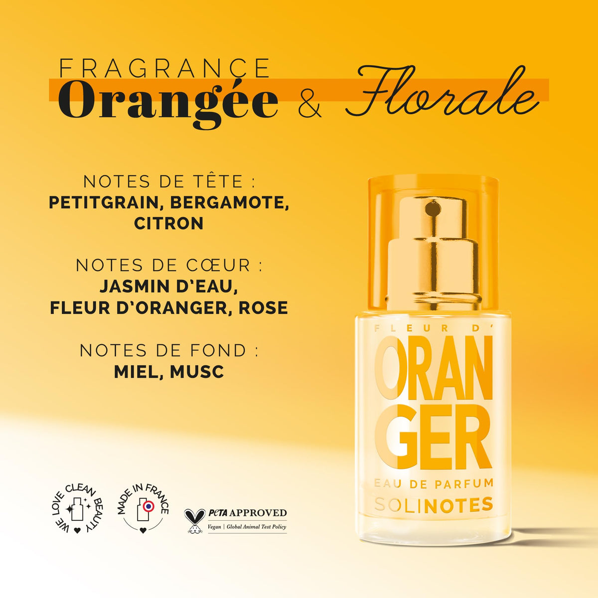 Solinotes Orange Blossom top notes of bergamot and lemon for brightness