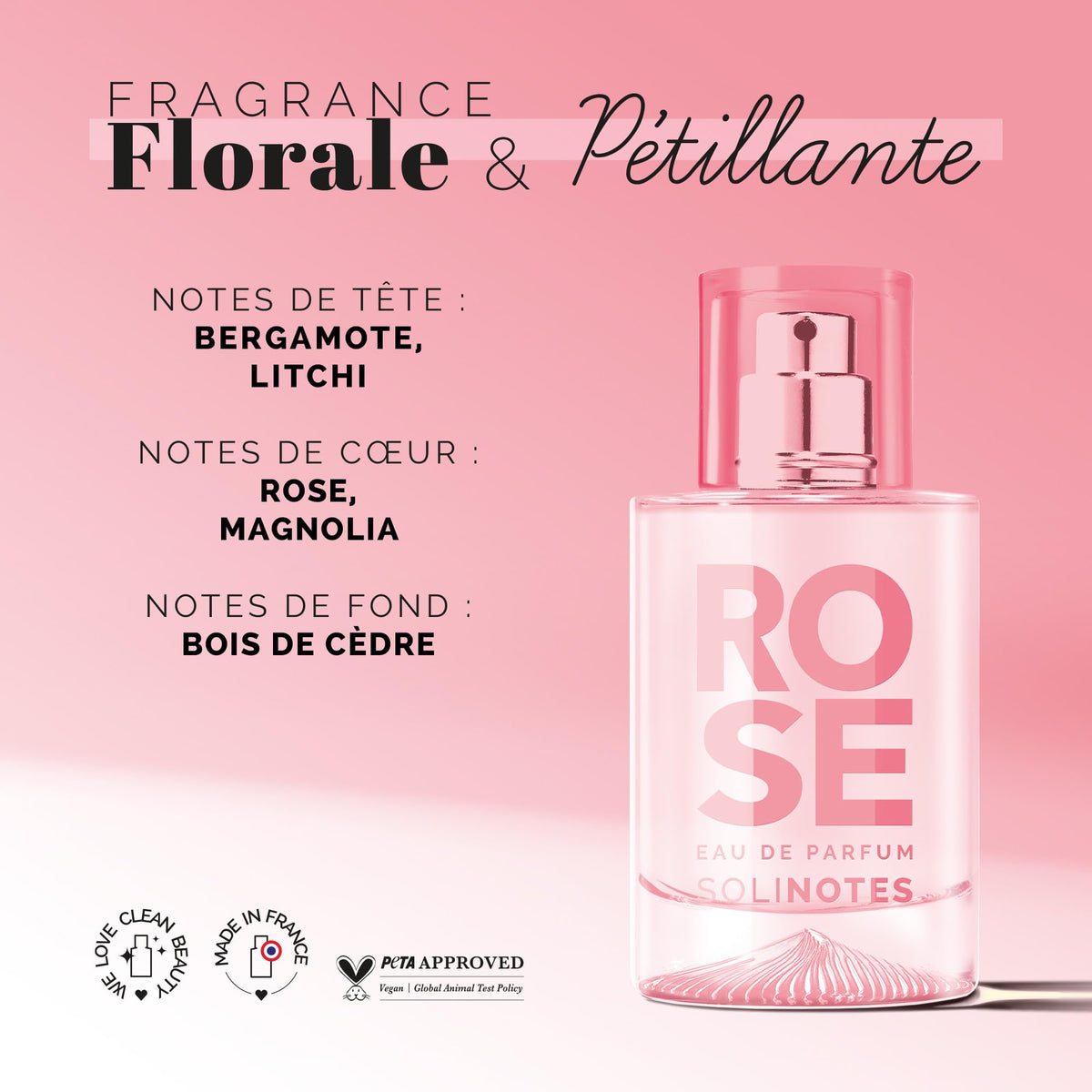 Solinotes Paris Rose label close-up highlights floral notes and quality.