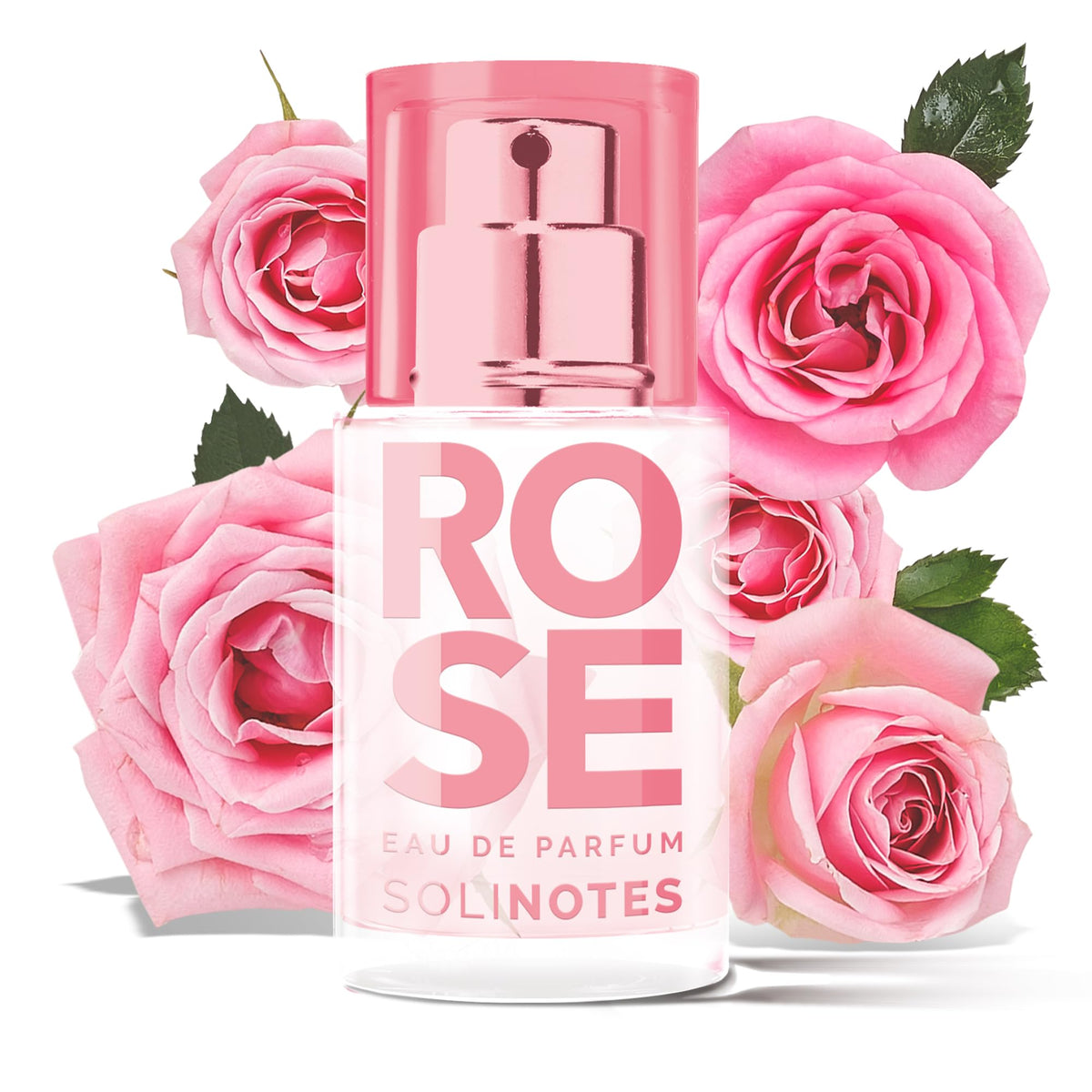 Solinotes Rose perfume bottle closeup highlighting elegant packaging for daily wear.