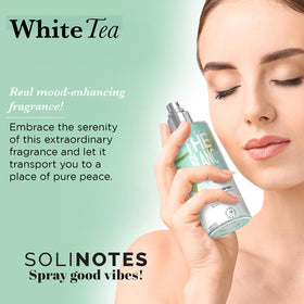 Solinotes White Tea Body Mist application spray ready for hair and skin refresh