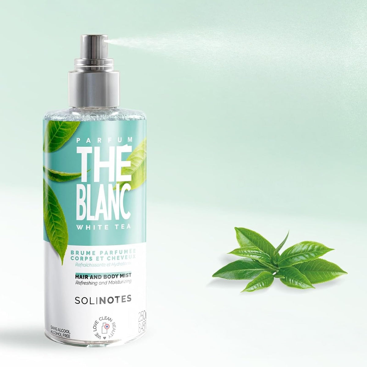Solinotes White Tea Body Mist ingredients label showcasing clean beauty