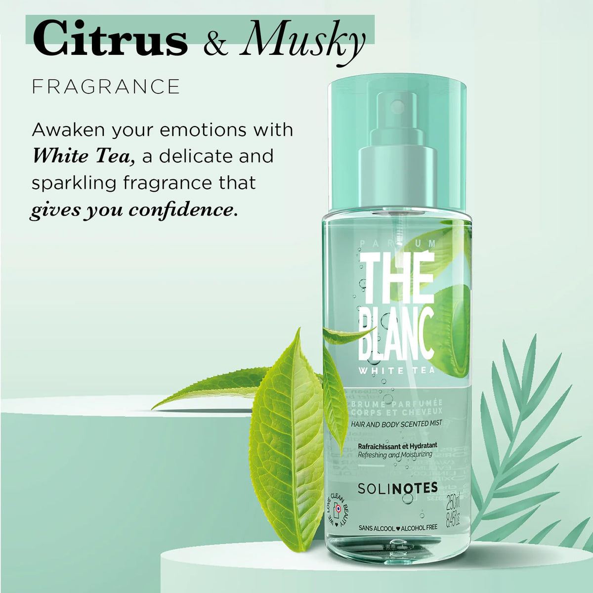 Solinotes White Tea Body Mist mist spread on skin illustrating light scent