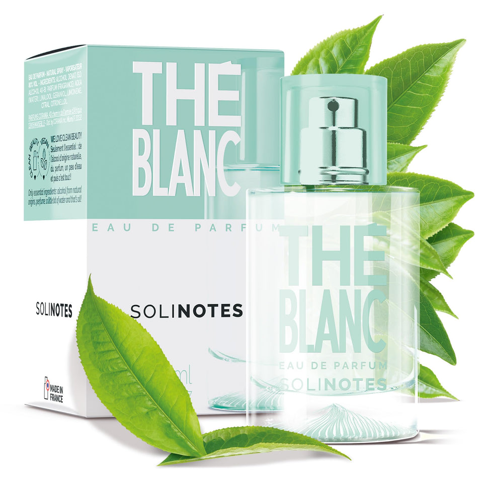 Solinotes White Tea bottle closeup highlighting refined daily wear