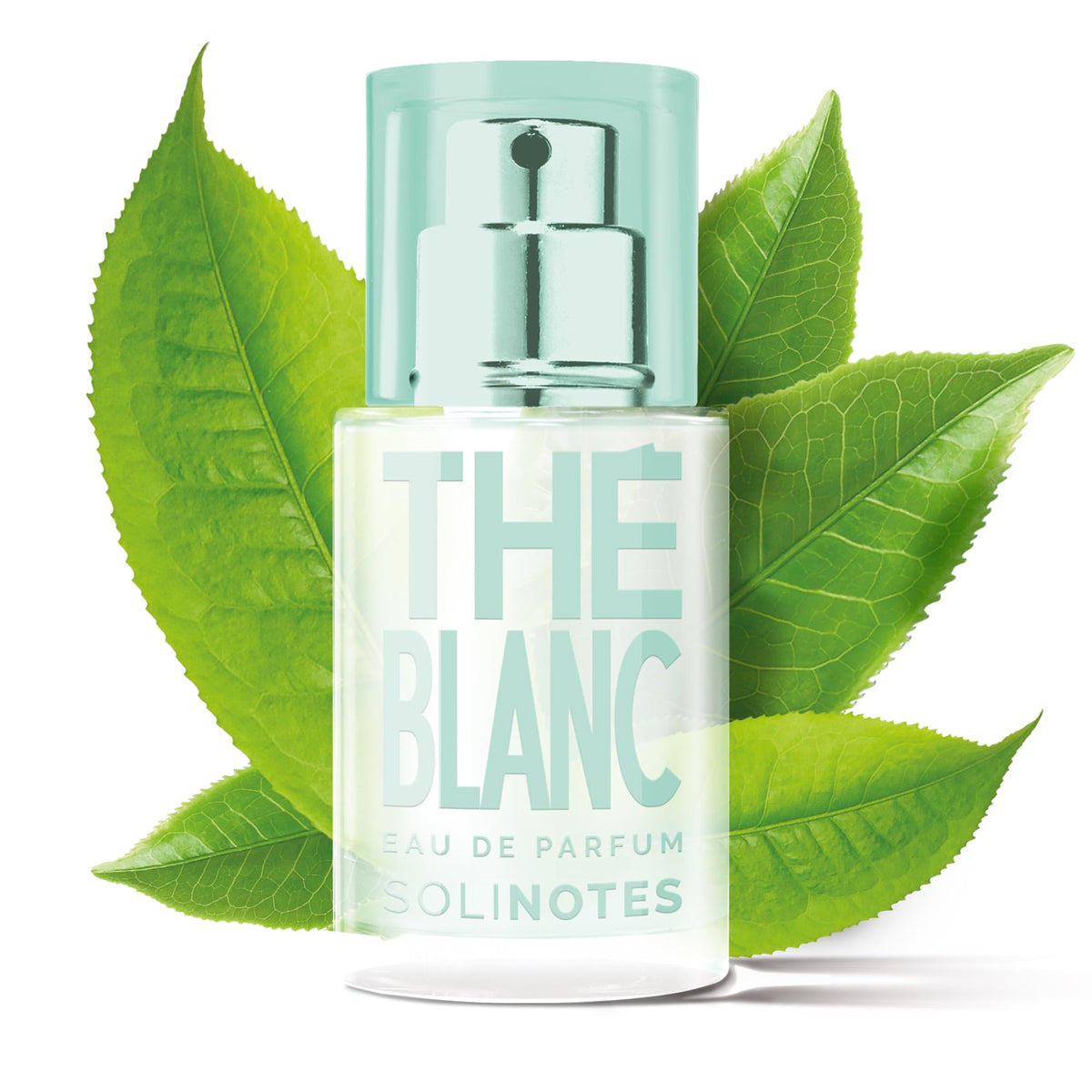 White Tea bottle close-up highlighting delicate top notes of bergamot and cardamom
