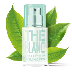 White Tea bottle close-up highlighting delicate top notes of bergamot and cardamom