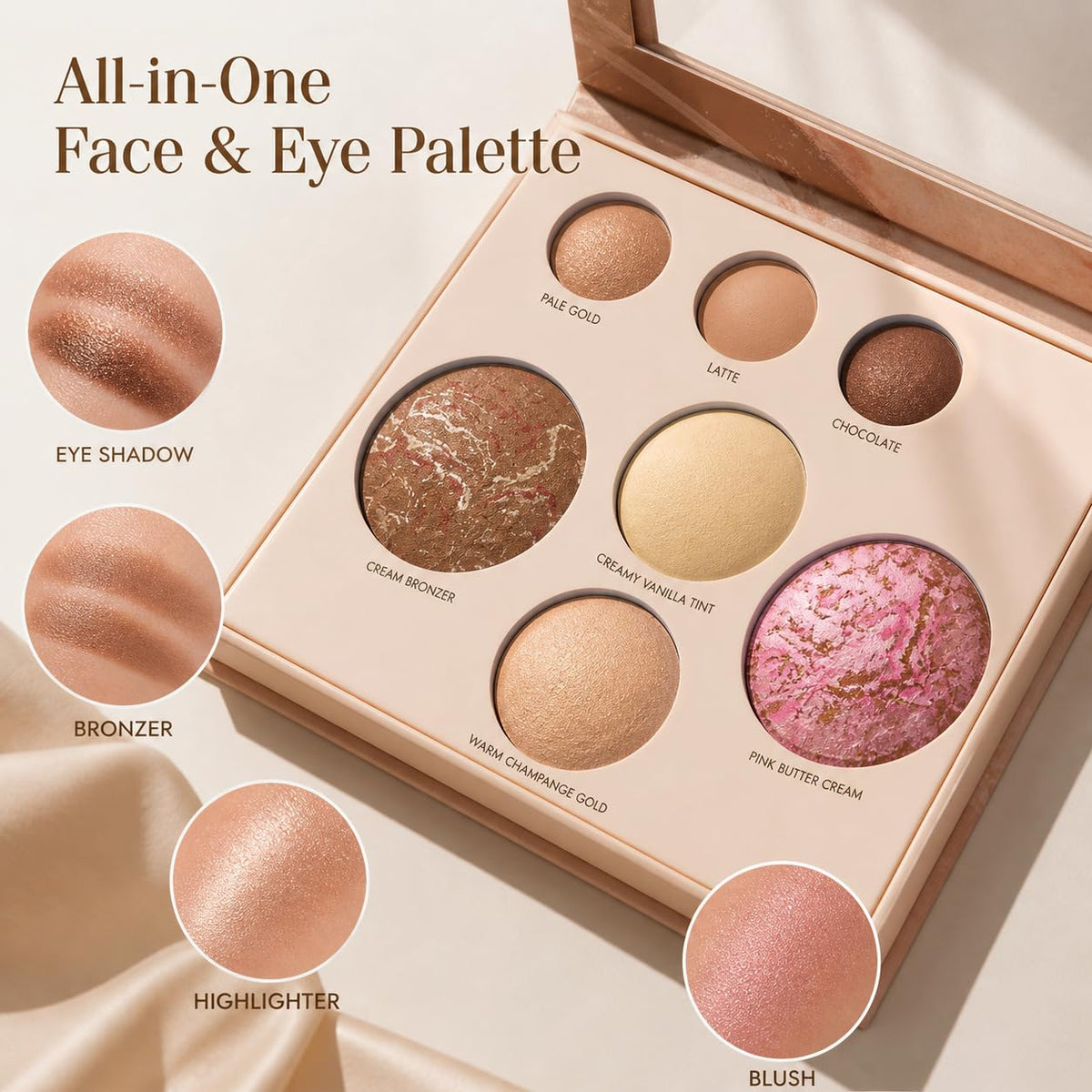 SOLLASY baked palette compact open reveals neutral shades for versatile looks.