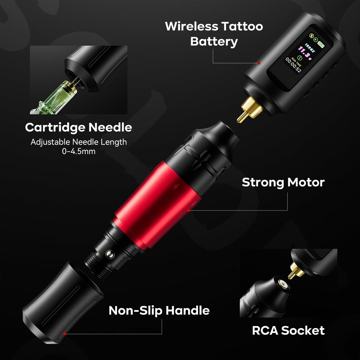 Solong tattoo gun kit all-in-one includes needles, ink, and practice skin for instant setup.