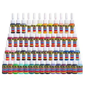 Solong Tattoo ink set 54 colors bottle closeup showing vibrant pigment for precise outlines