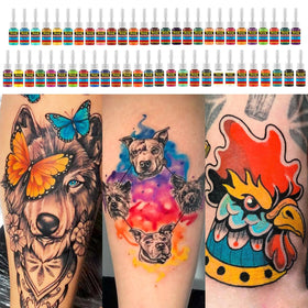 Solong Tattoo ink set 54 colors color swatches illustrating diverse hues for shading and blending