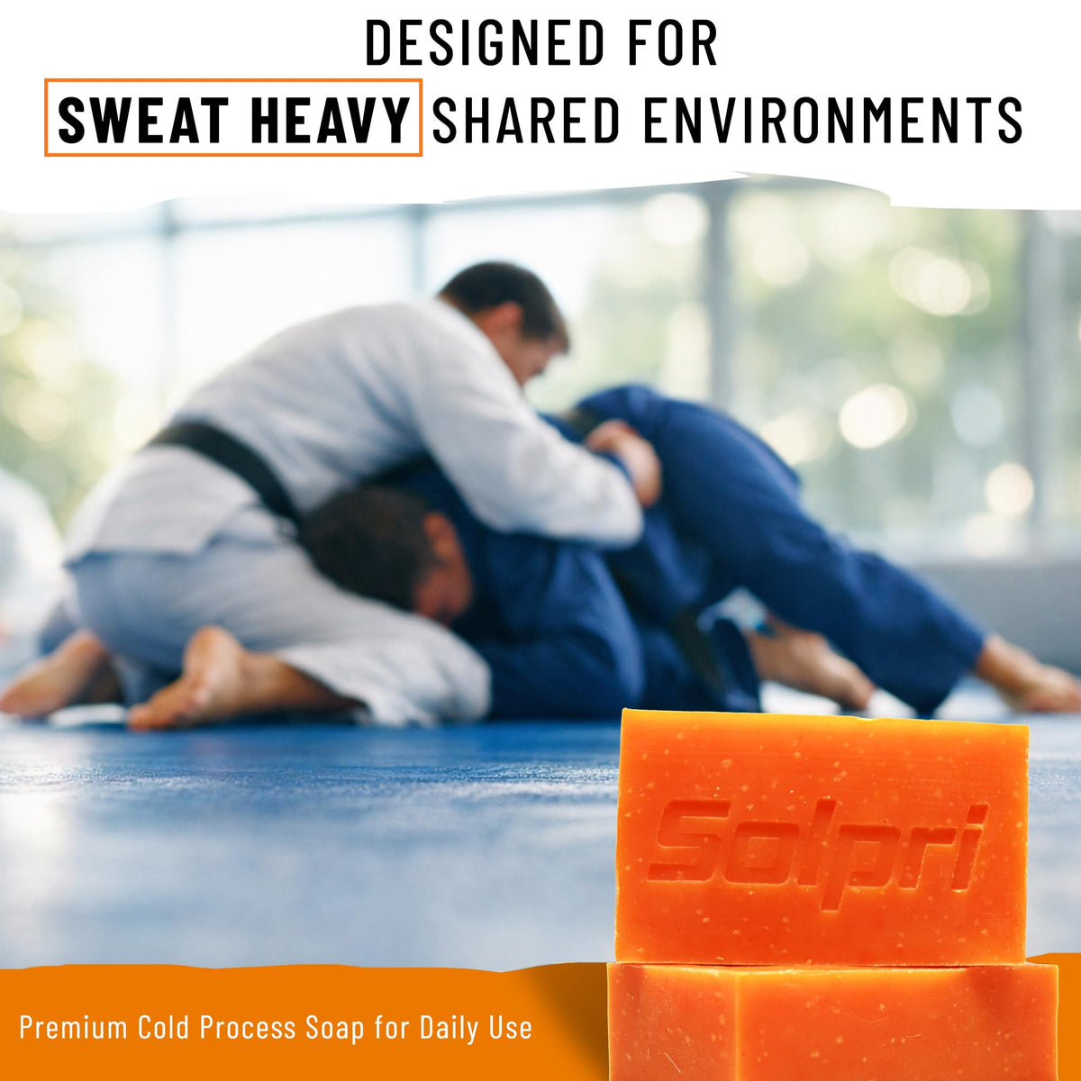 Solpri Shield soap bar texture close-up, showing natural ingredients for active skin cleansing.