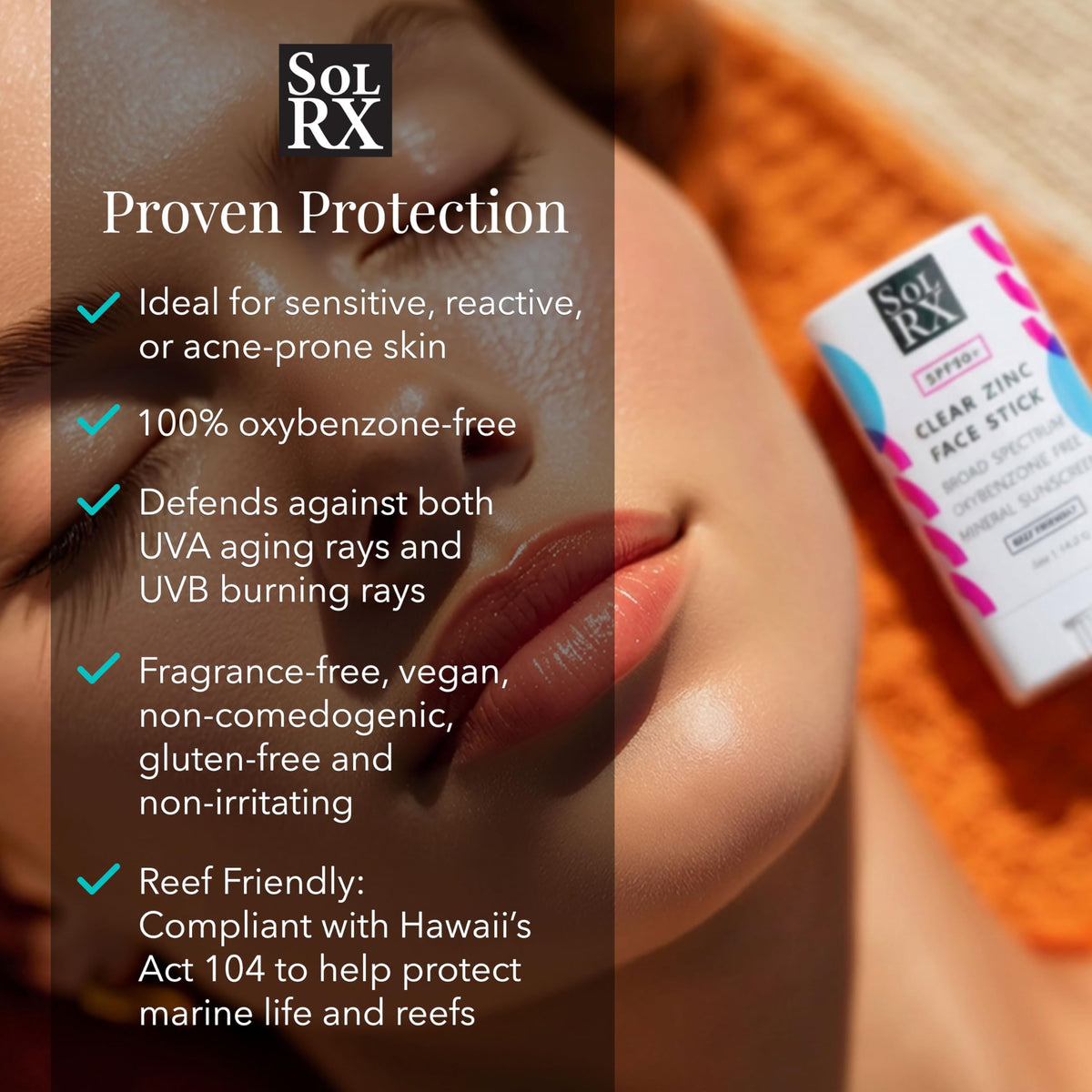 SolRX Clear Zinc Face Stick being applied smoothly with no white residue