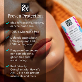 SolRX Clear Zinc Face Stick being applied smoothly with no white residue
