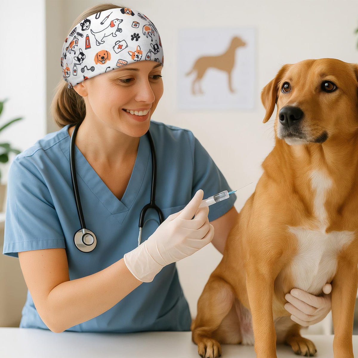 Solsew veterinary headband showing two buttons to secure masks securely
