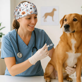 Solsew veterinary headband showing two buttons to secure masks securely