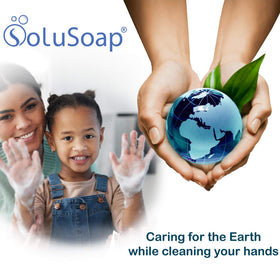 SoluSoap unscented foaming soap highlights fragrance-free, skin-friendly wash.