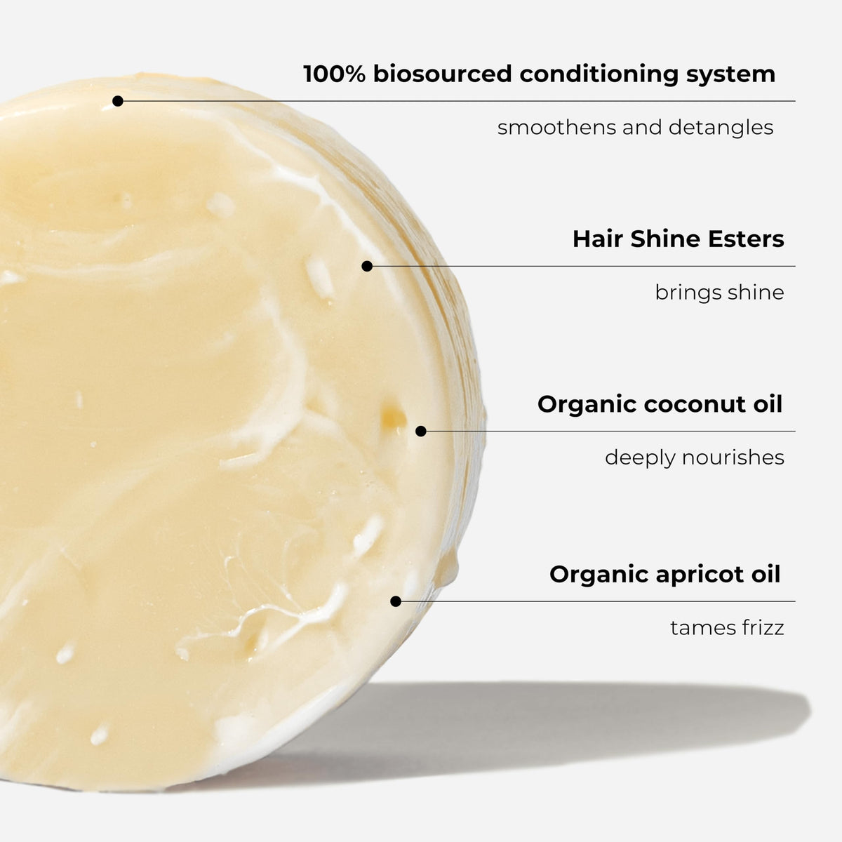 Close-up of Solve Nourishing Solid Conditioner bar highlighting organic ingredients and a sulfate-free formula.