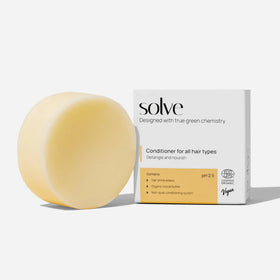 Solve Nourishing Solid Conditioner packaging shown for eco-friendly, plastic-free hair care.