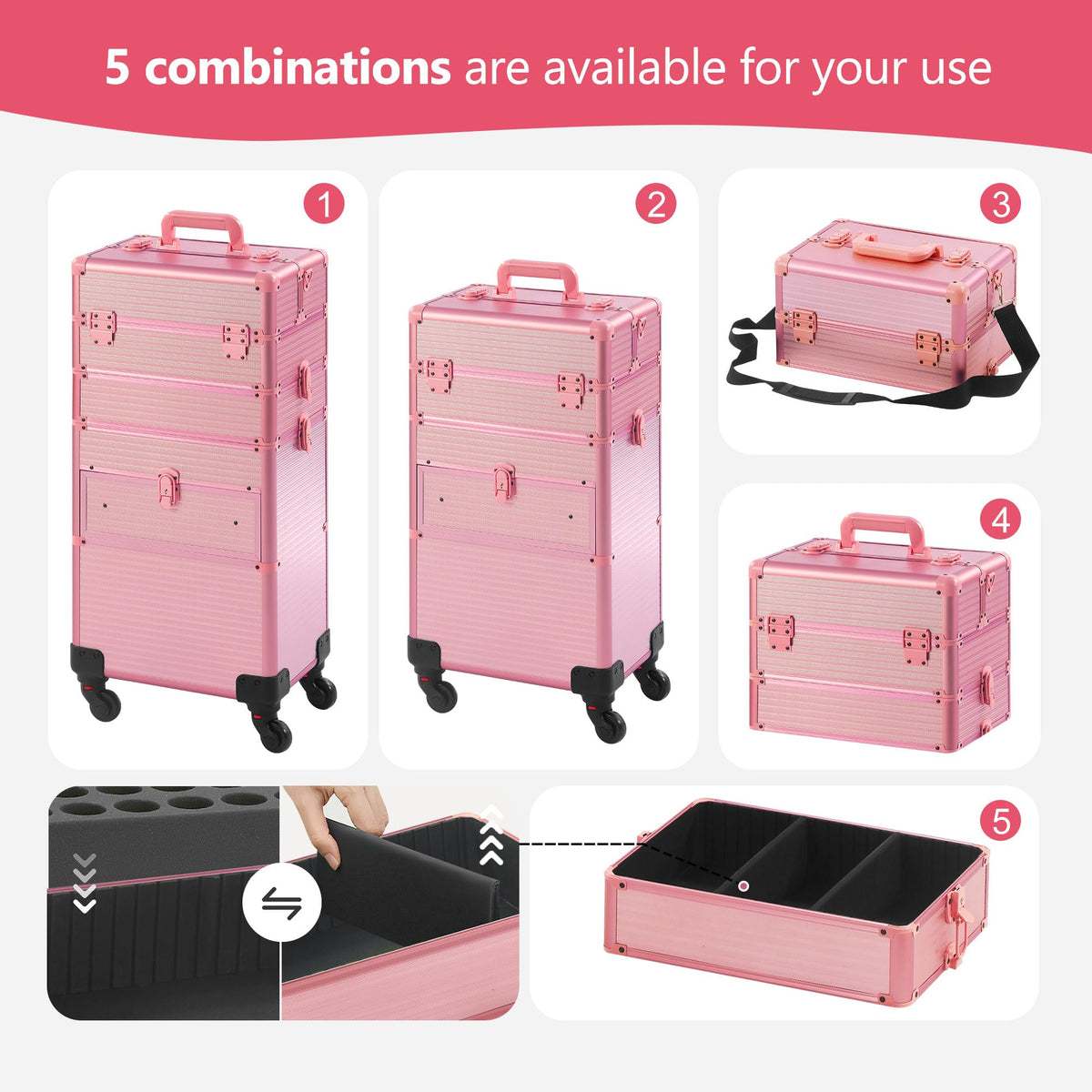 Somduy 5-in-1 makeup travel case configured for versatile setups.