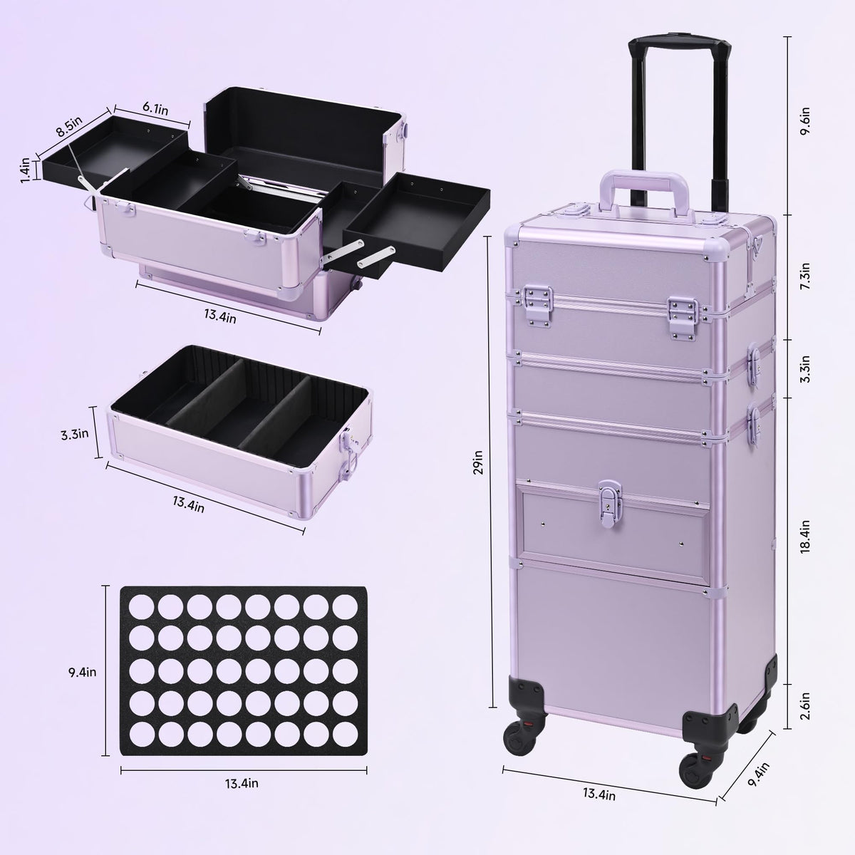 Somduy rolling makeup case nail polish tray keeps bottles secure