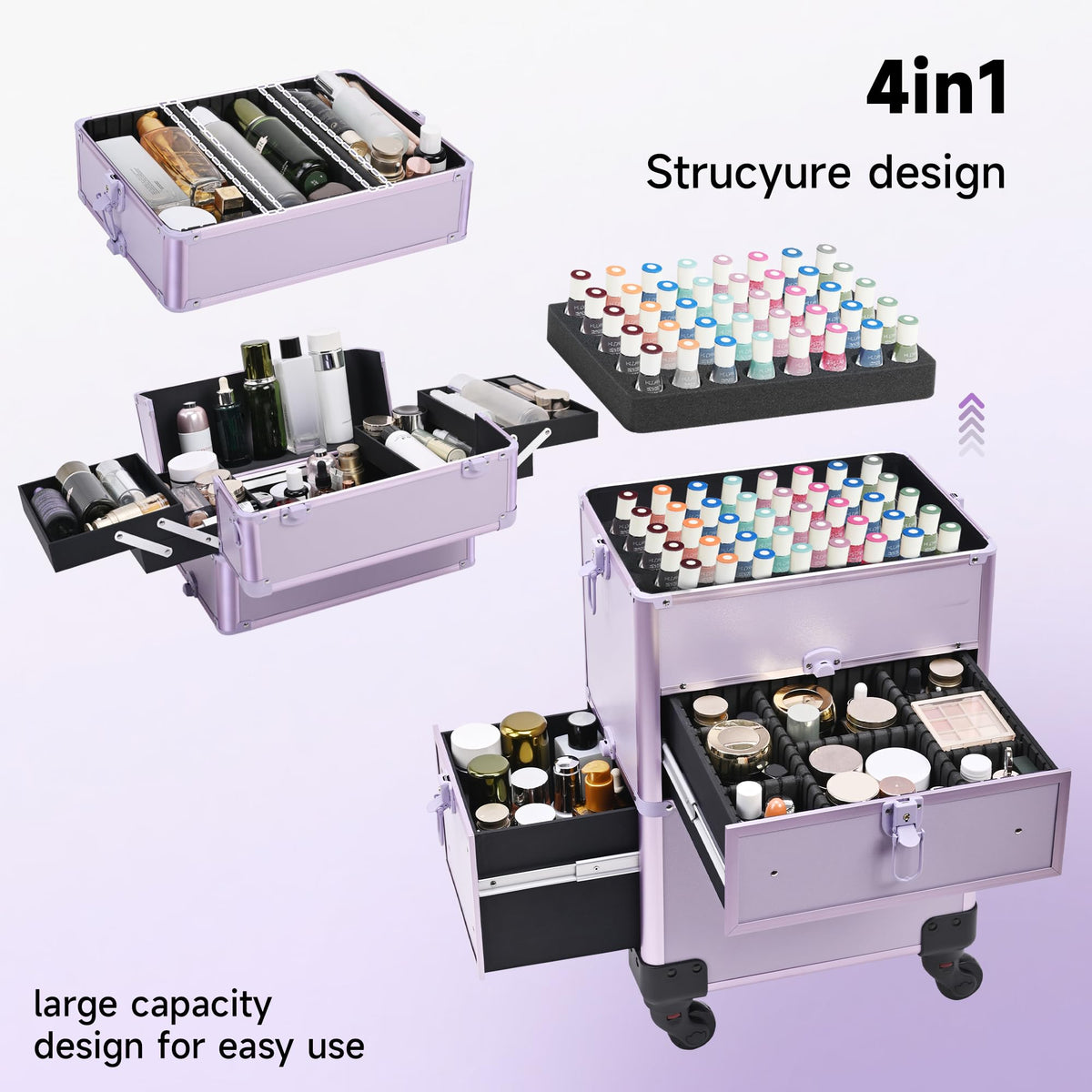 Somduy rolling makeup case telescopic handle adjusts to height