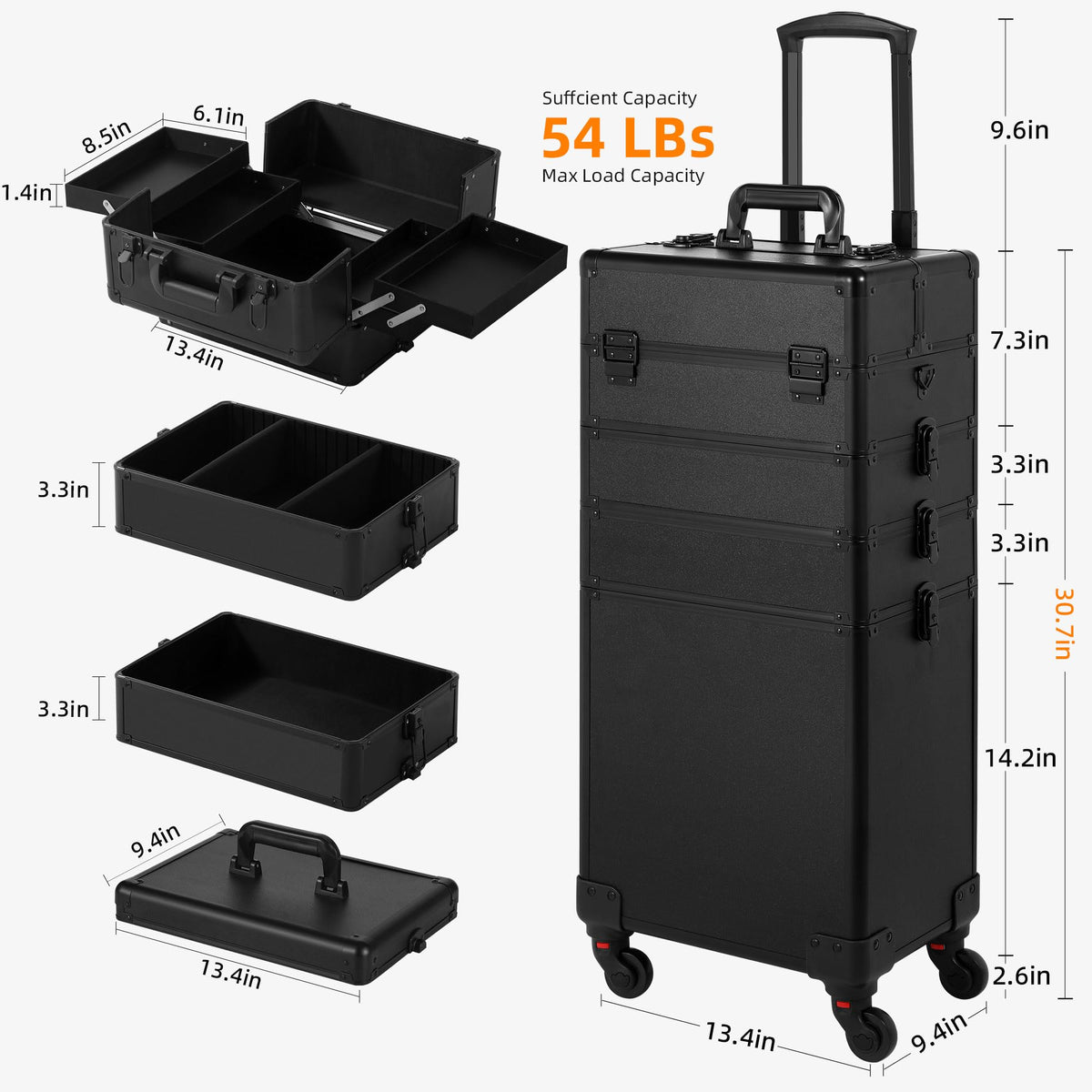 Somduy rolling makeup case adjustable telescopic handle for different heights