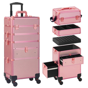 Somduy rolling makeup case with drawer shows organized compartments for professionals.