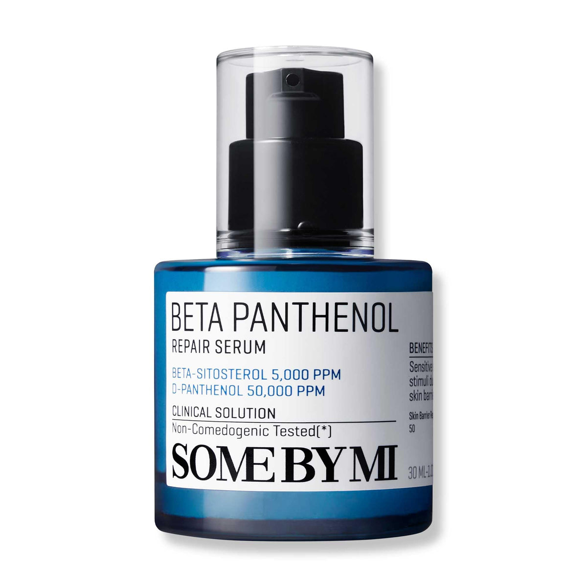 SOME BY MI Beta-Panthenol Serum bottle close-up showing hydration-friendly features