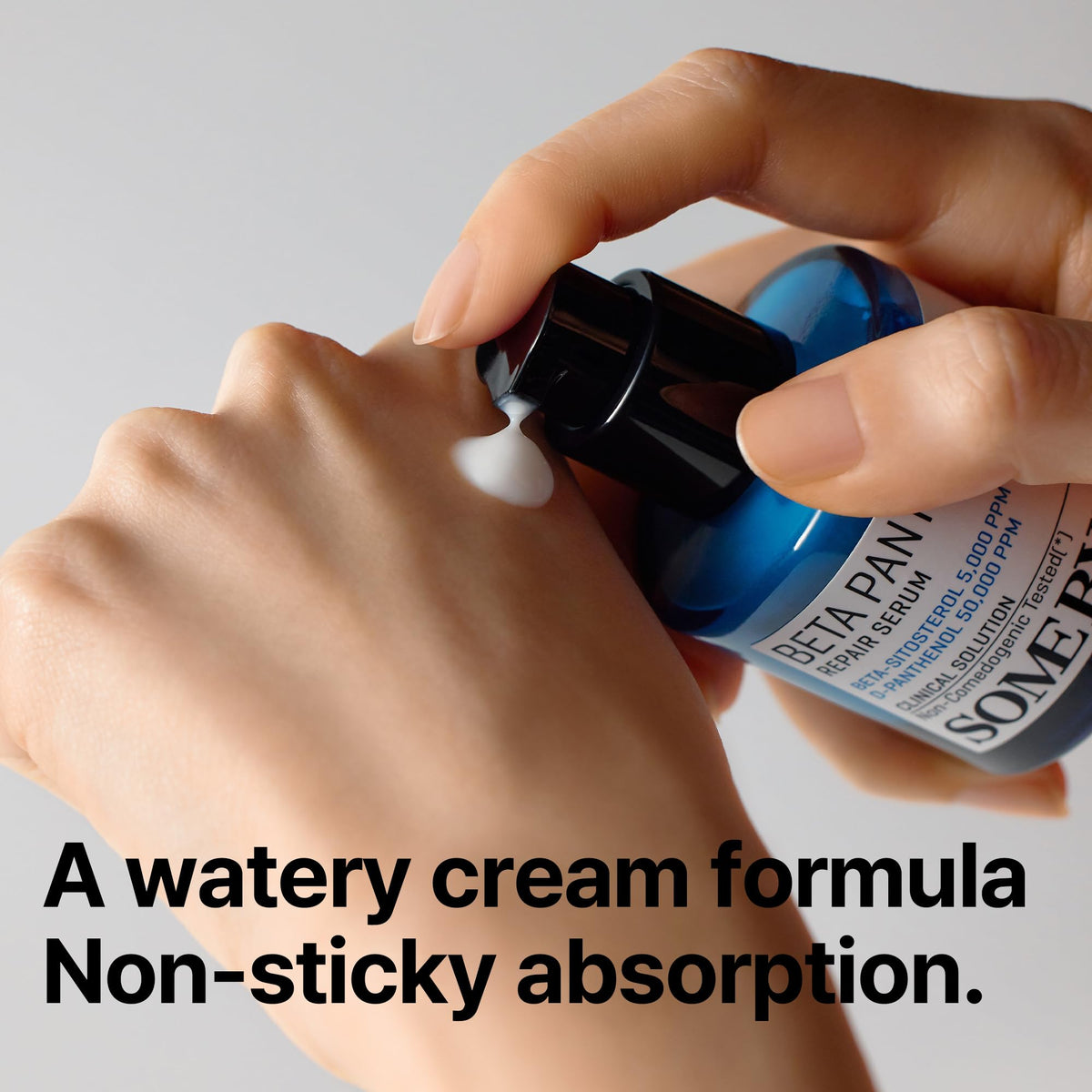 Application of SOME BY MI Beta-Panthenol Serum on the face for soothing care